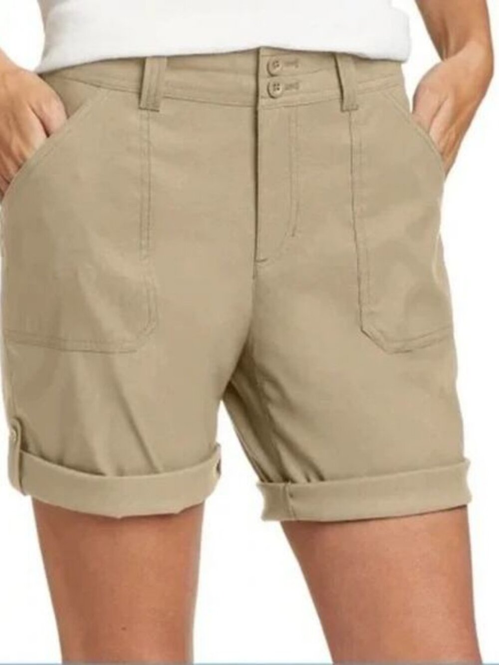 NWT EDDIE BAUER Rolled Hem Tan Bermuda Short Size 6